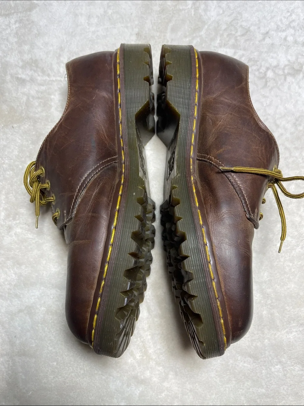 Dr. Martens 1561 Vintage Brown Leather Derby Shoes with Yellow Stitching Size 13
